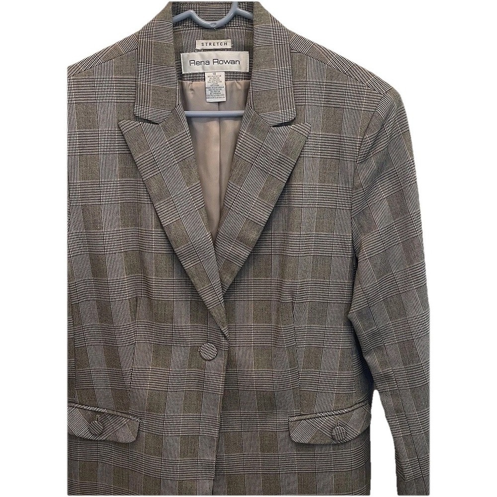 RENA ROWAN Glen Plaid‎ Blazer Women's Stretch Size 18 Career Academia